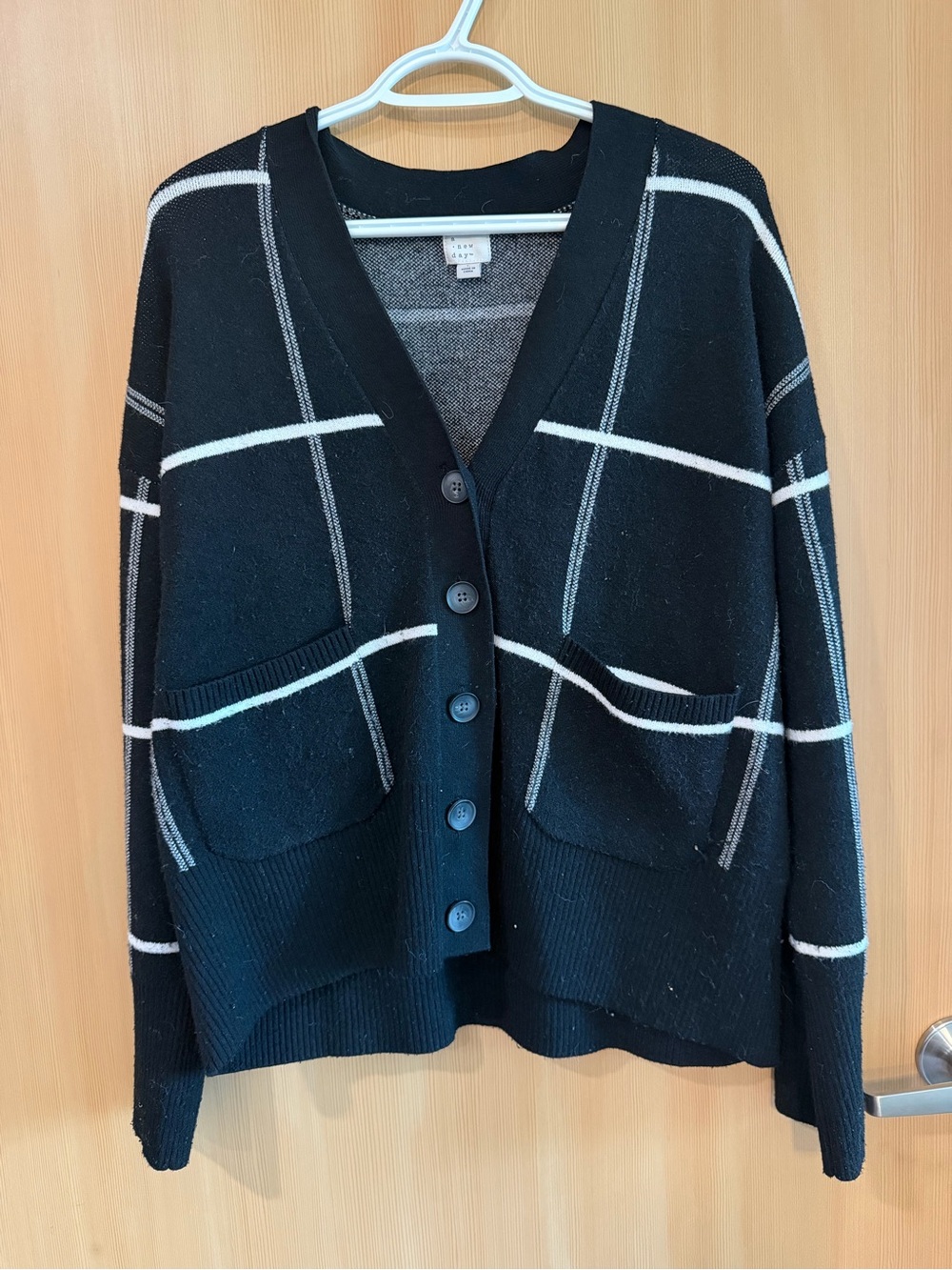 a new day Black Windowpane V-Neck Button Cardigan